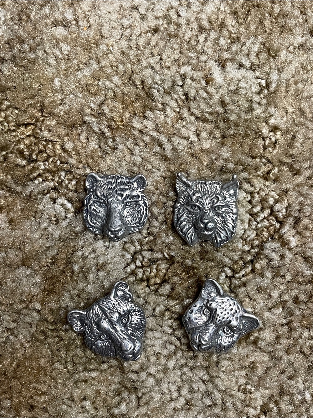 Vtg 4 Pewter Button Covers National Wildlife Federation Wild Cat Lion Couger
